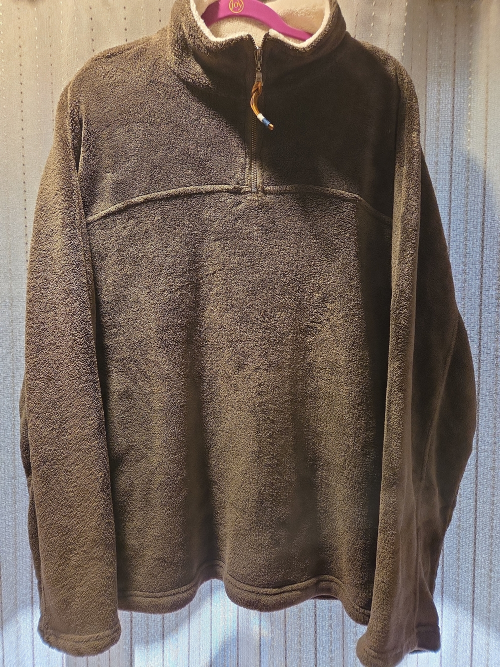 Alan Bilzerian Brown Sherpa Fleece Quarter Zip Pullover Men's Medium